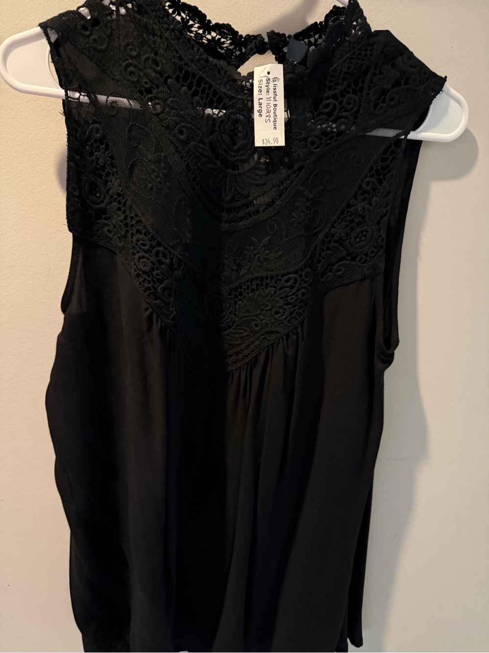 Black Lace Yoke Sleeveless Top